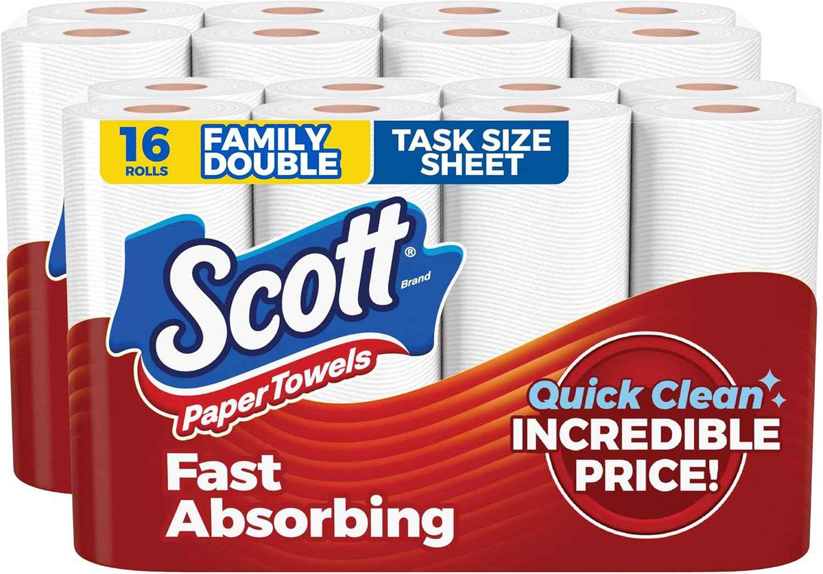Scott Paper Towels, Task Size, 16 Family Double Rolls, 119 Sheets Per Roll