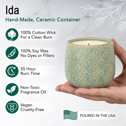 Hyggelight - The Growing Candle, Mint & Eucalyptus Scented, 10oz Ceramic Pot, Aromatherapy Candles, 100% Soy, Ida
