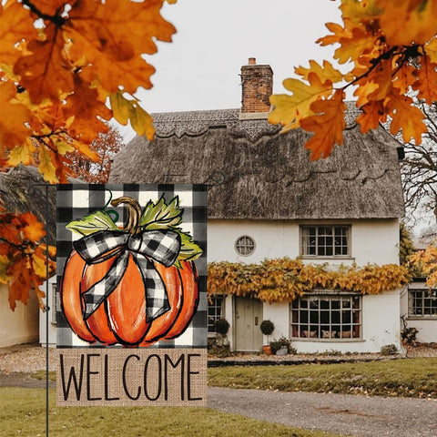 AVOIN colorlife Fall Thanksgiving Pumpkin Welcome Garden Flag 12x18 Inch