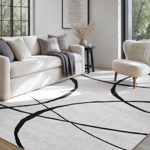 YIHOUSE 6x9 Washable Modern Abstract Black White Area Rug