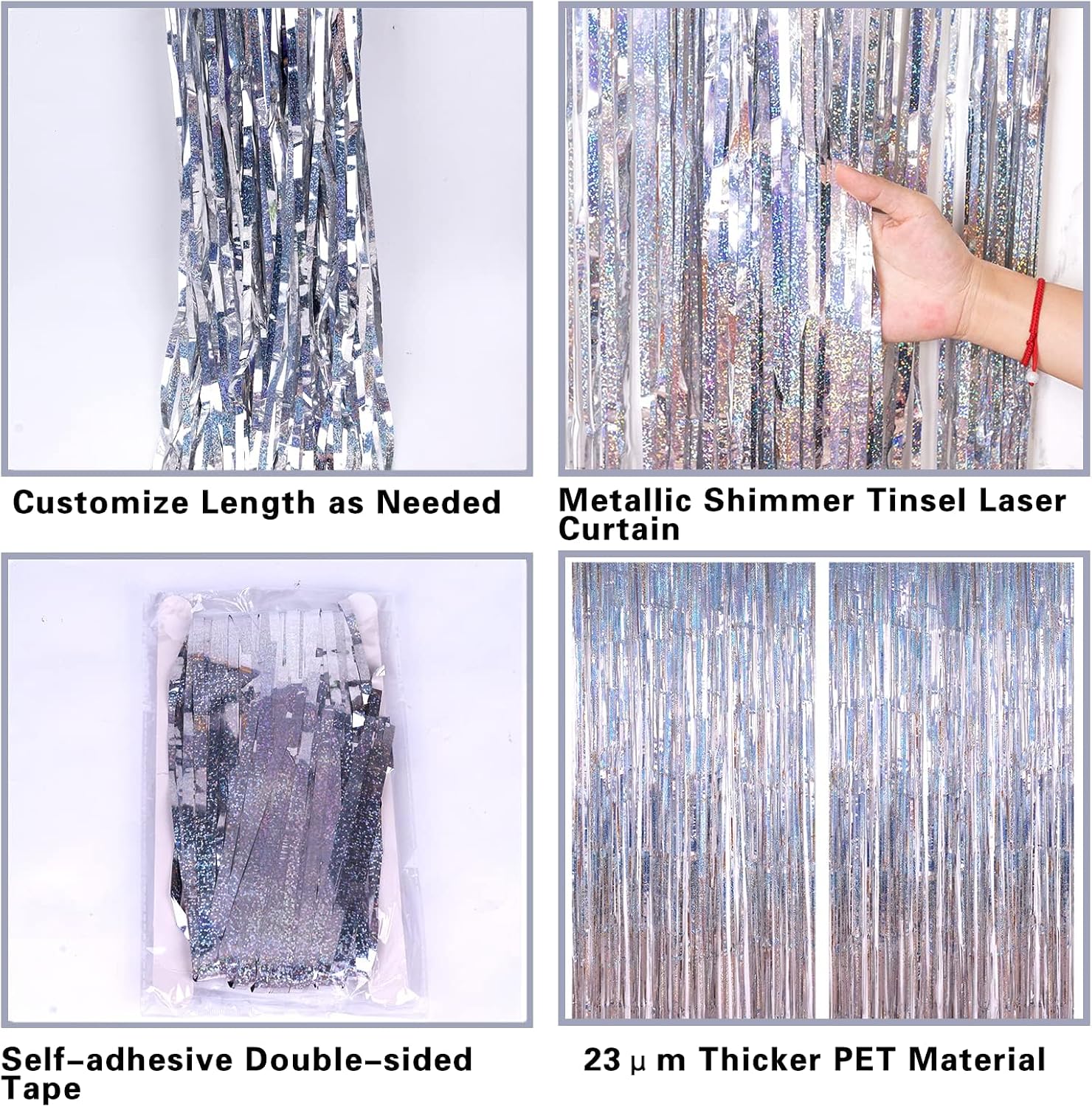 PIGETALE Glitter Silver Backdrop, 2 Pack 3.2 x 8.2 ft Fringe Curtains