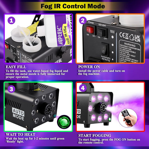 AGPTEK Fog Machine, 12 Colors, 600W Smoke Machine, Low Fluid Auto Shutoff