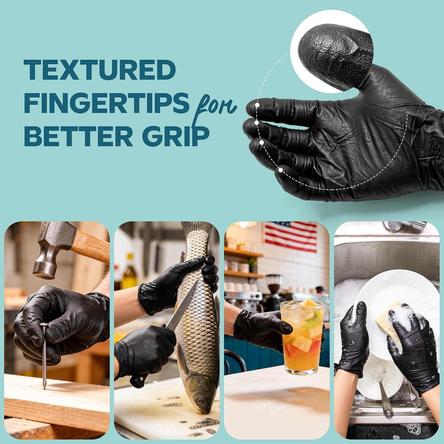 GUSTO Black Nitrile Gloves - Disposable Heavy Duty 6 Mil