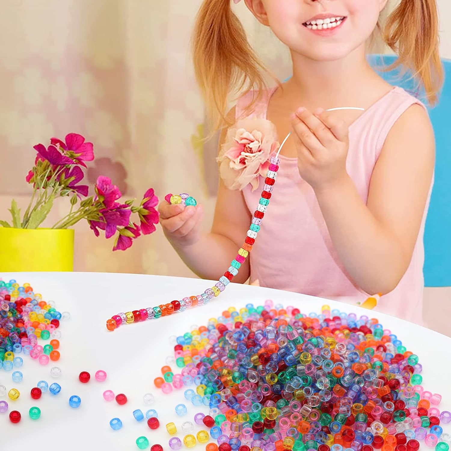 Transparent Clear Pony Beads for Friendship Bracelets for Jewelry Making 1000 Pcs Plastic Colourful Beads for 6x9mm for DIY Bracelet Necklace Party Decoration Supplies