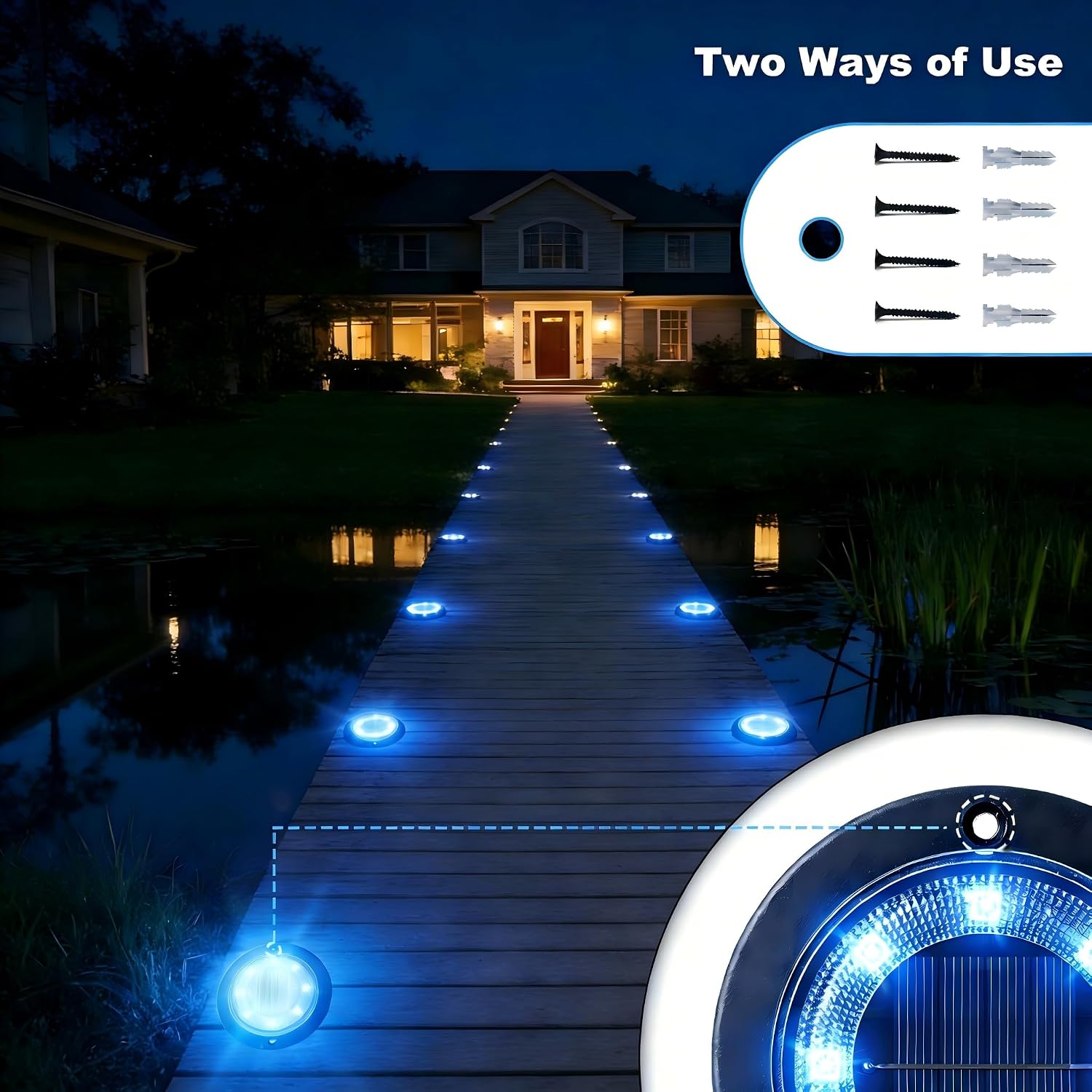 Flacchi Solar Lights Outdoor Waterproof，Blue 12 Pack 2-in-1 Ground Lights