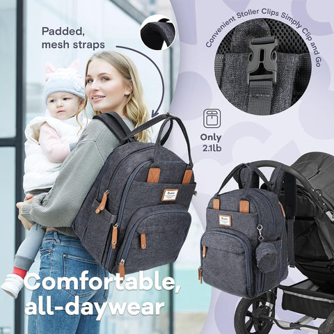 RUVALINO Baby Diaper Bag Backpack with Changing Pad, XL Dark Gray