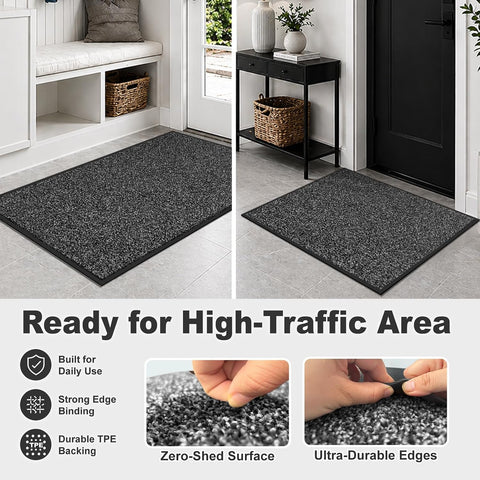 Mibao Super Absorbent Front Door Mat, 36" x 24", Non-Slip Washable Indoor Doormats, Low Profile Entryway Rug Outdoor, Dirt Resistant Welcome Mats for Front and Back Door Entrance, Grey