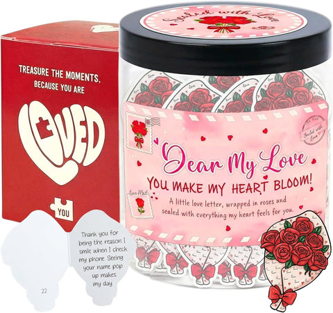 Love Notes Jar with 60 Romantic Messages - Valentines Day Gifts for Him, Her - Romantic Long Distance Relationship Gifts for Him, Her - Sweet Love Keepsake for Couples, Gift-Ready Jar