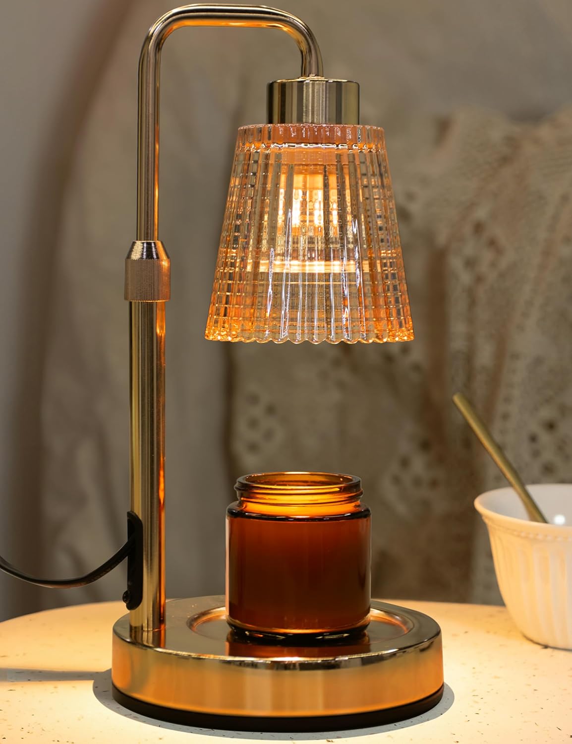 Gold Candle Warmer Lamp with 24h Cycle Timer, Dimmable Wax Melt Warmer