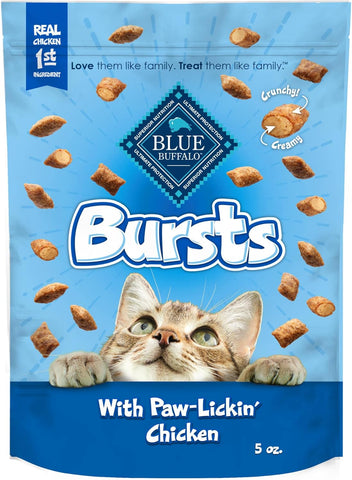 Blue Buffalo Bursts Crunchy & Creamy Cat Treats, Great for Training, Paw-Lickin' Chicken, 5-oz Bag (Pack of 6)