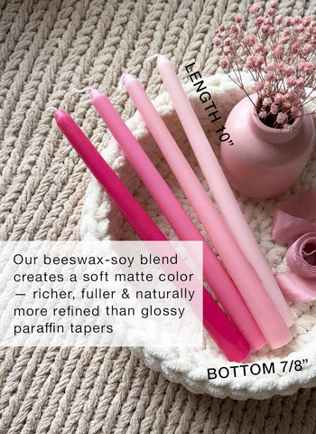 12pk 10" Classic Taper Candles, Pink Shades, 7-8 Hours Long Burning, Unscented Tall Candlesticks