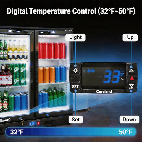 Back Bar Cooler Under Counter Beverage Refrigerator, 7.5 Cu Ft Undercounter Fridge,2 Door 36 inch Commercial Beer Built-In Cooler with LED Light Adjustable Shelves Safety Locks,ETL Approval