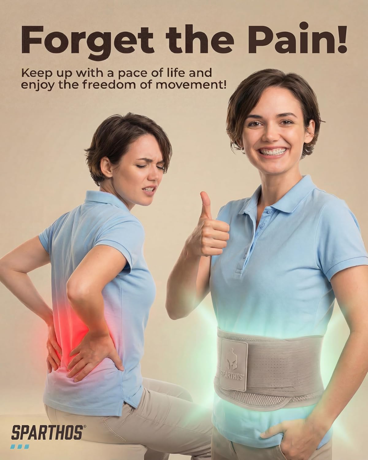 Sparthos Back Brace for Women & Men, Sciatica, Lower Back Pain - Taupe-S
