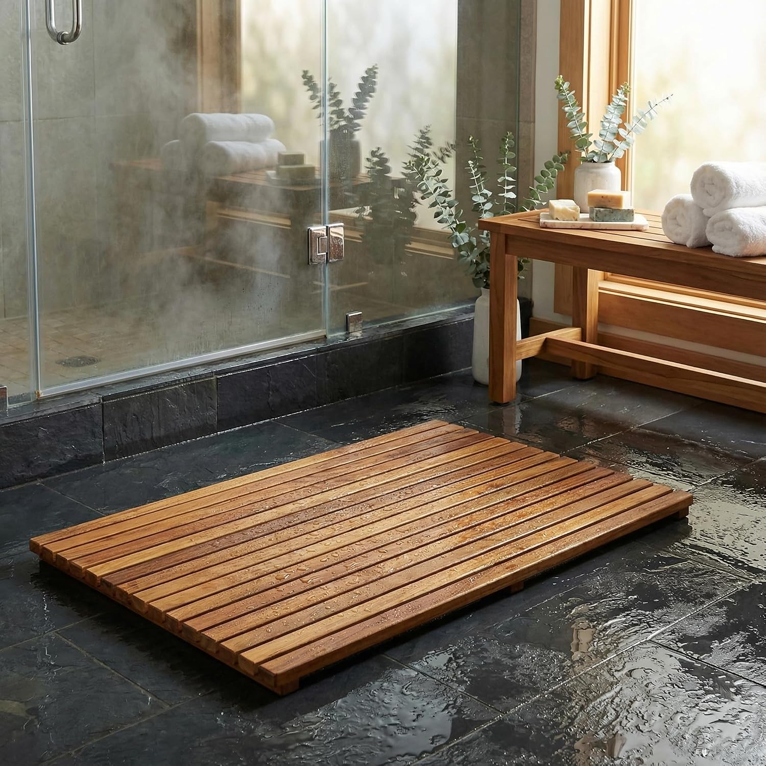 Bare Decor Zen Spa Shower or Door Mat in Solid Teak Wood and Oiled Finish, 31.5 by 19.5-Inch
