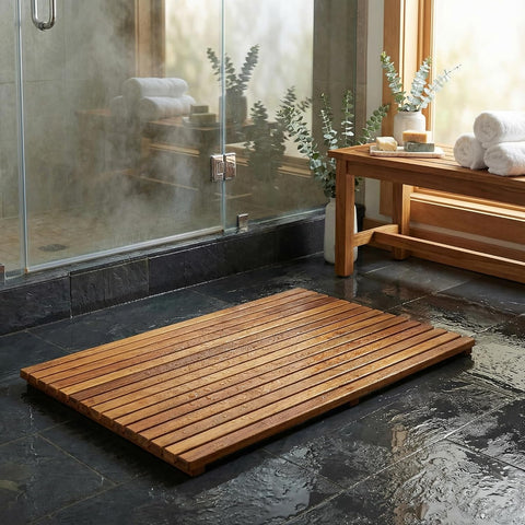 Bare Decor Zen Spa Shower or Door Mat in Solid Teak Wood and Oiled Finish, 31.5 by 19.5-Inch