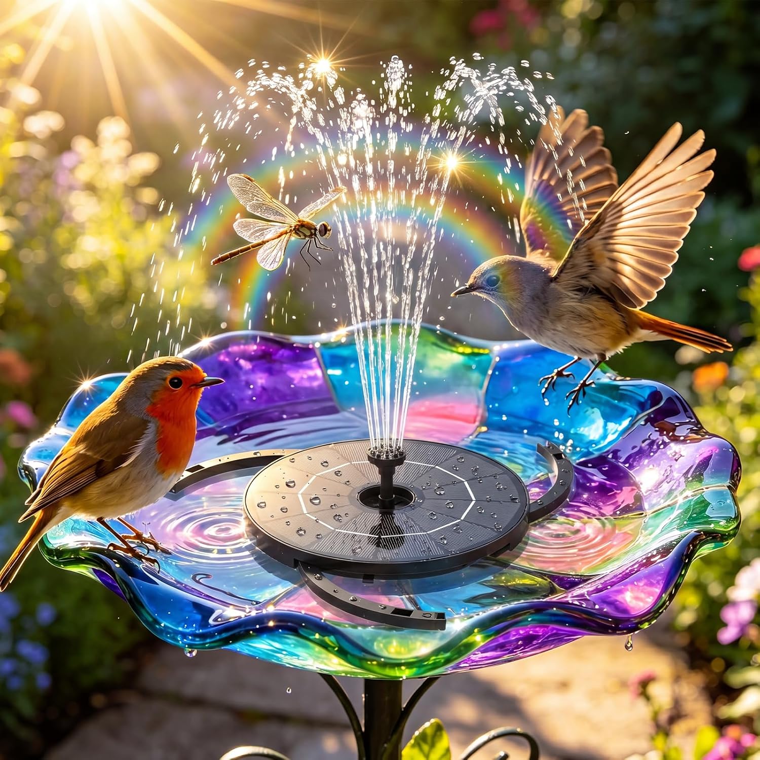 AISITIN 2.8W Solar Fountain Pump with 6 Nozzles & Ground Stakes 3.9ft Cord