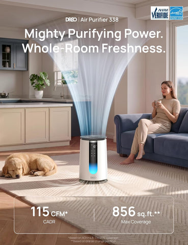 DREO Air Purifier for Home, HEPA Sleep Mode, AHAM VERIFIDE Air Purifiers for Bedroom, Pets, Smoke, Dust, Pollen & Odors, PM2.5 Monitor, Auto & Turbo Mode, 4 Speeds, Scent Diffuser, DR-HAP008(Dreo 338)
