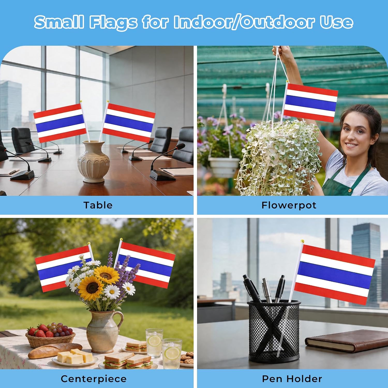 mflagperft Thailand Flags on Stick 12 Pack, Small Handheld Thai Flag