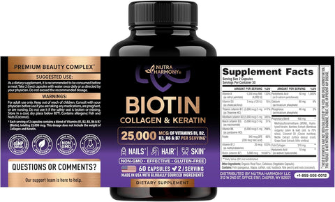 Biotin, Collagen, Hyaluronic Acid & Keratin - Hair Growth Support - 60 Caps