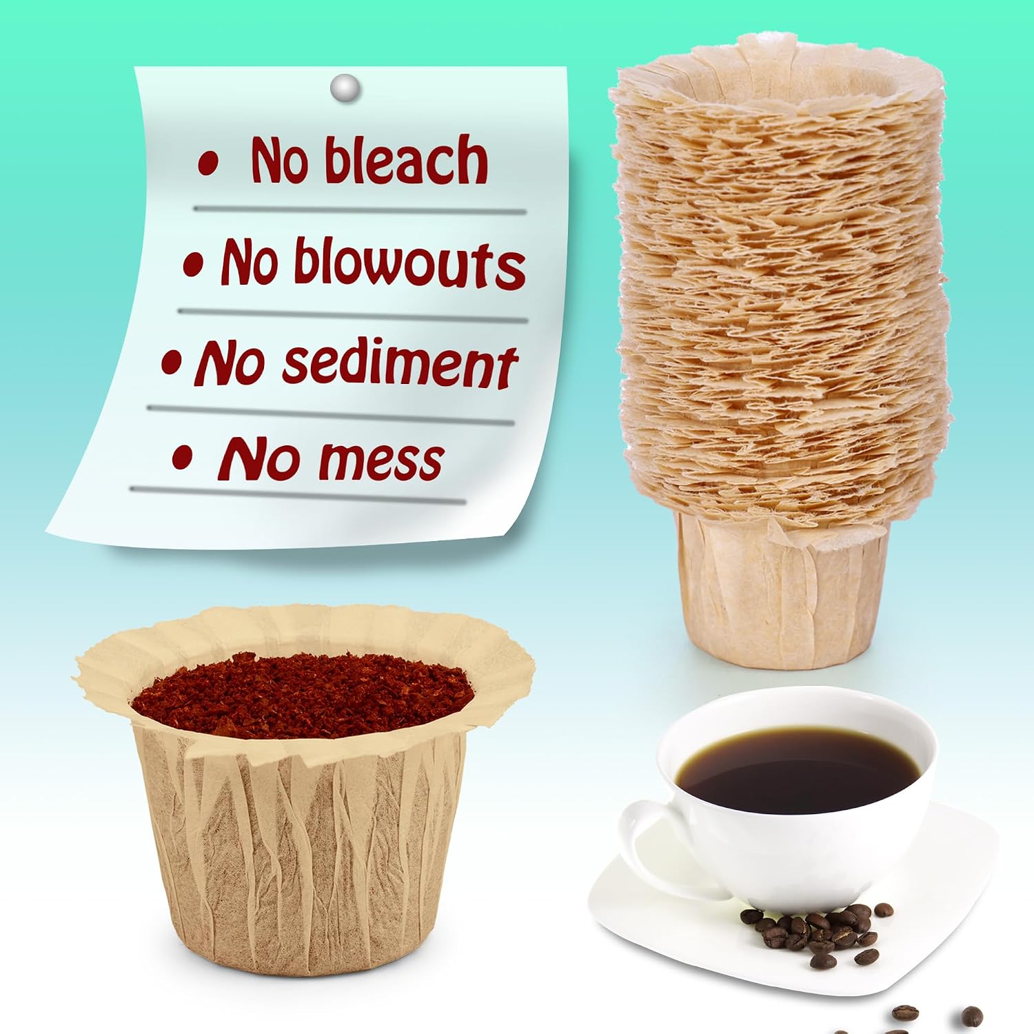 Irmidi 100 Disposable K Cup Paper Filters for Keurig 1.0 and 2.0, Natural