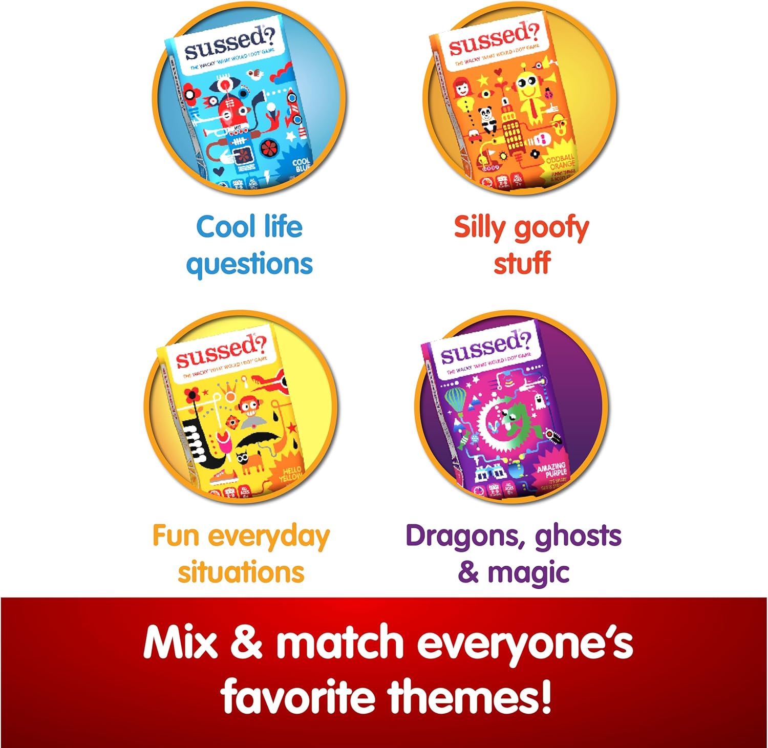 SUSSED Wacky ‘What Would You Do?’ Fantasy Card Game - Fun for Girls, Boys & Tweens - for Kids Ages 8 and Up, 2-8 Players, 15-30 Min Playtime - Purple Deck: Dragons, Space & Magic