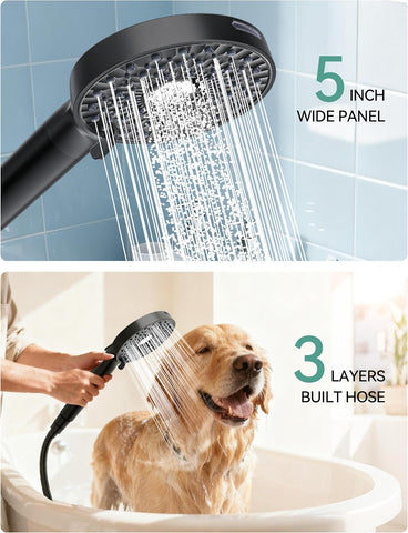 Magichome Shower Head with Handheld, High Pressure 10-Spray Detachable Chrome Showerhead with Stainless Steel Hose, Black