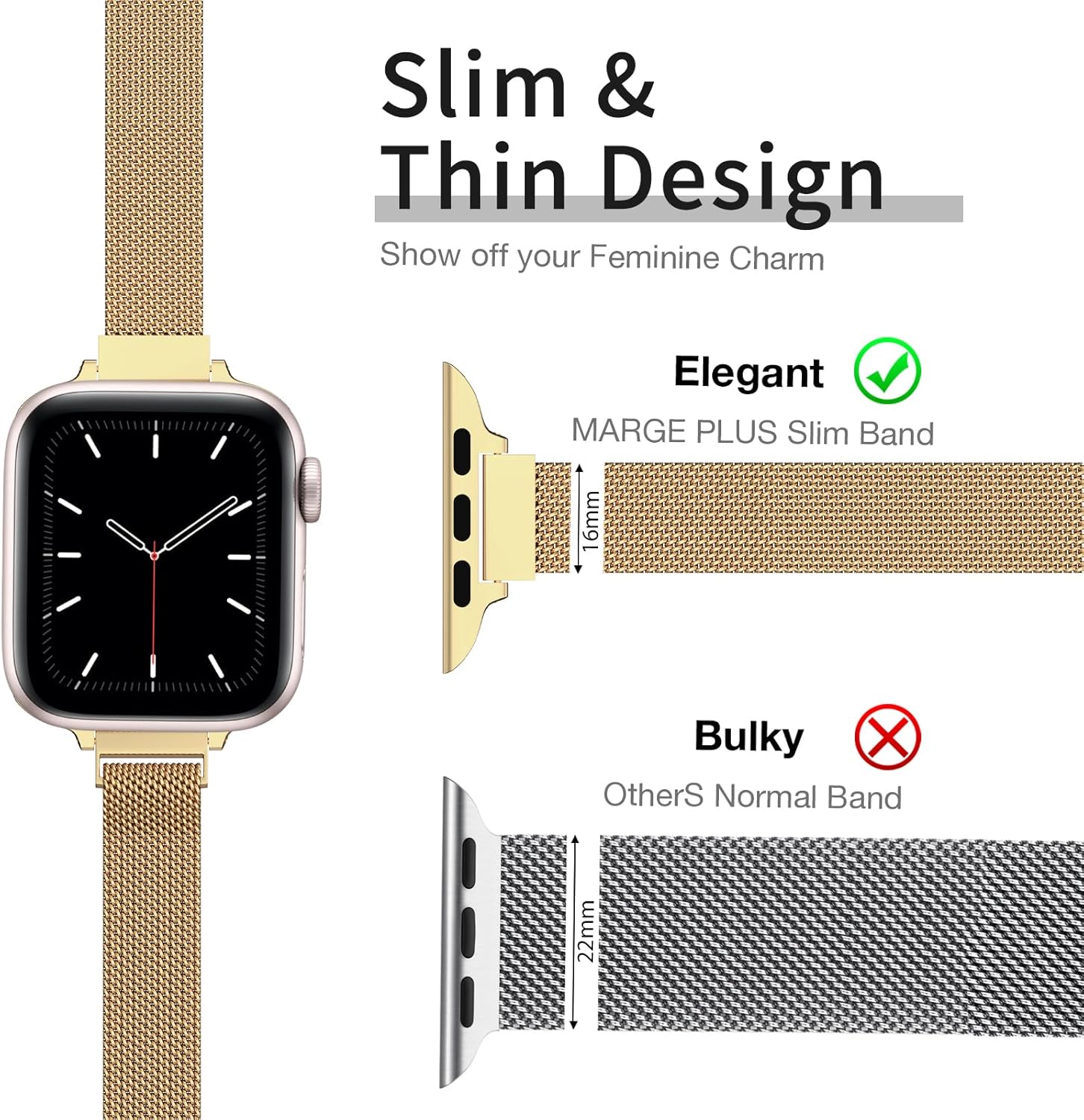 MARGE PLUS Slim Milanese Magnetic Loop Compatible with Apple Watch Bands