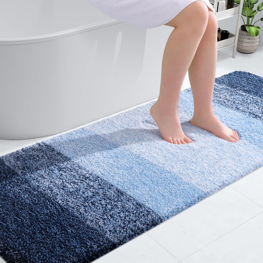 OLANLY Bathroom Rug Mat 70x24, Extra Soft and Absorbent Microfiber Bath Rugs, Non-Slip Plush Shaggy Bath Carpet Runner, Machine Wash Dry, Bath Mats for Bathroom Floor, Tub and Shower, Navy