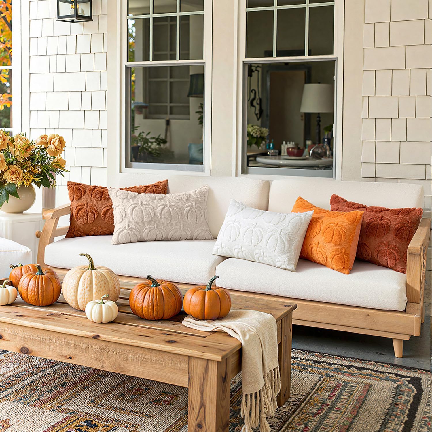 MIULEE Fall Pillow Covers Pumpkin Fall Decor Lumbar 12x20 Beige