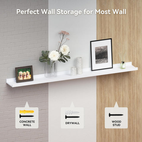 RICHER HOUSE 3-Set Floating Shelves with Lip, White Small Wall Shelf, 16In