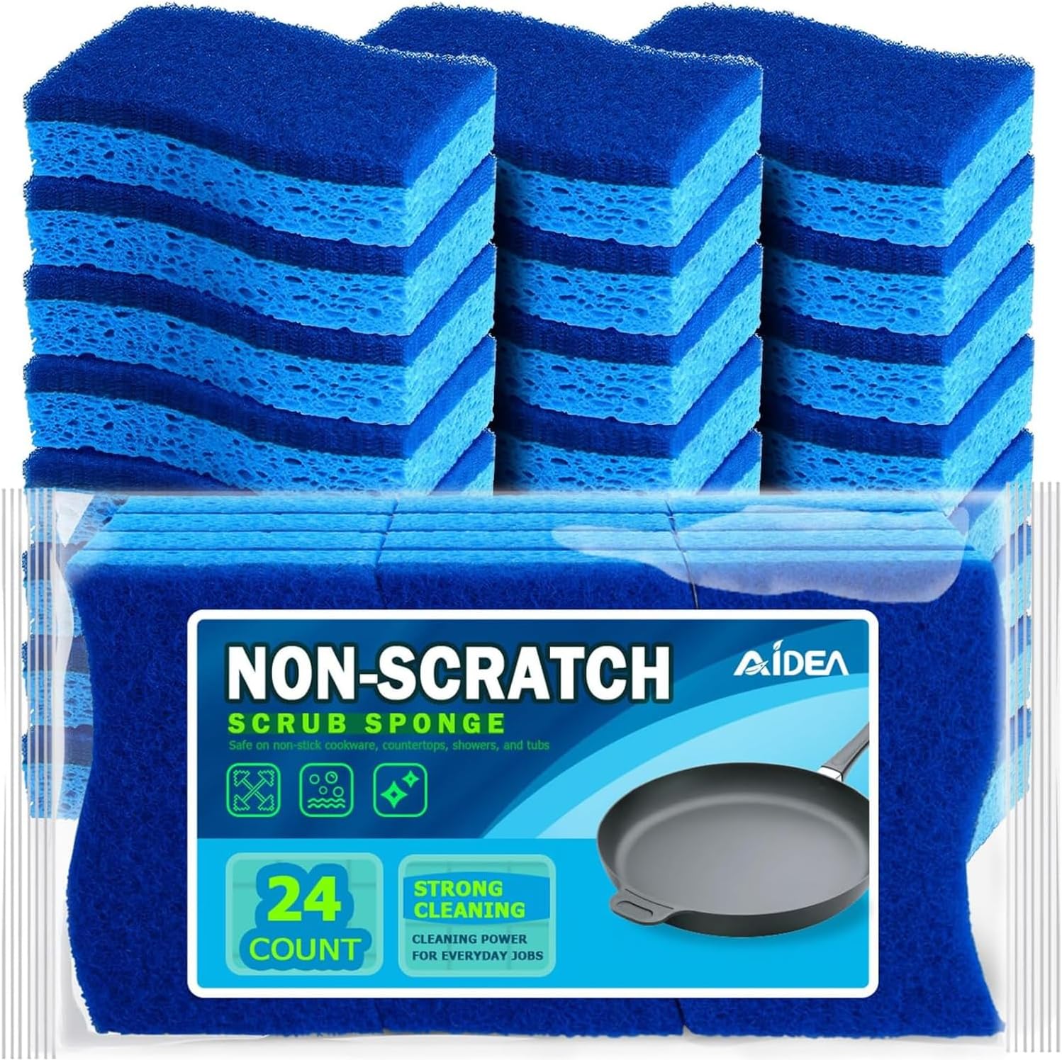 AIDEA Non Scratch Scrub Sponge-24Count, Sponges Kitchen, Sponges for Dishes