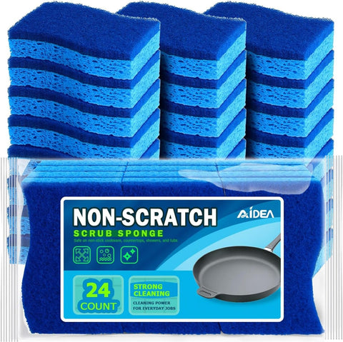 AIDEA Non Scratch Scrub Sponge-24Count, Sponges Kitchen, Sponges for Dishes