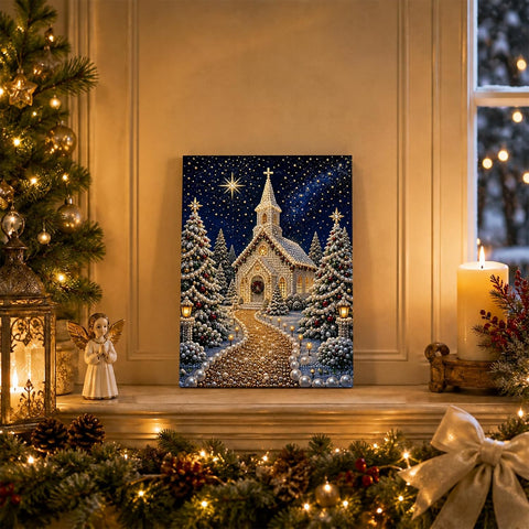 DIY Christmas Pearl Diamond Painting Kit, 5D Pearl Art Craft for Adults and Beginners, Christmas Church and Jesus Wall Decor, Holiday Gifts, 12 x 16 Inch (Church Design D)