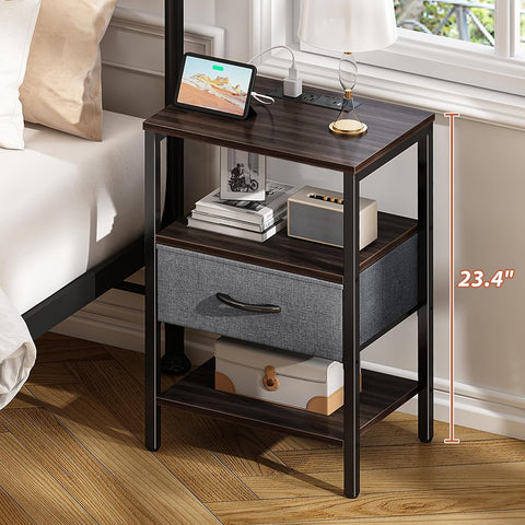 SUPERJARE Nightstand Set of 2 with Charging Station, USB-C Port, End Tables