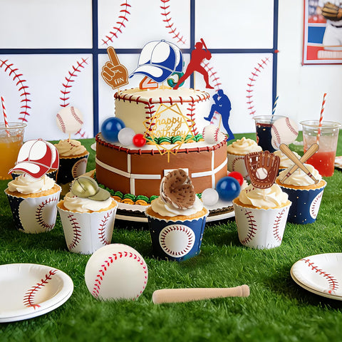 Hooqict 26Pcs Baseball Cake Decorations Set with Mini Balls, Player, Caps, Gloves, Bats, Baseball Birthday Cake Toppers & Cupcake Toppers for Boys Men Sports Themed Birthday Party Decorations Supplies