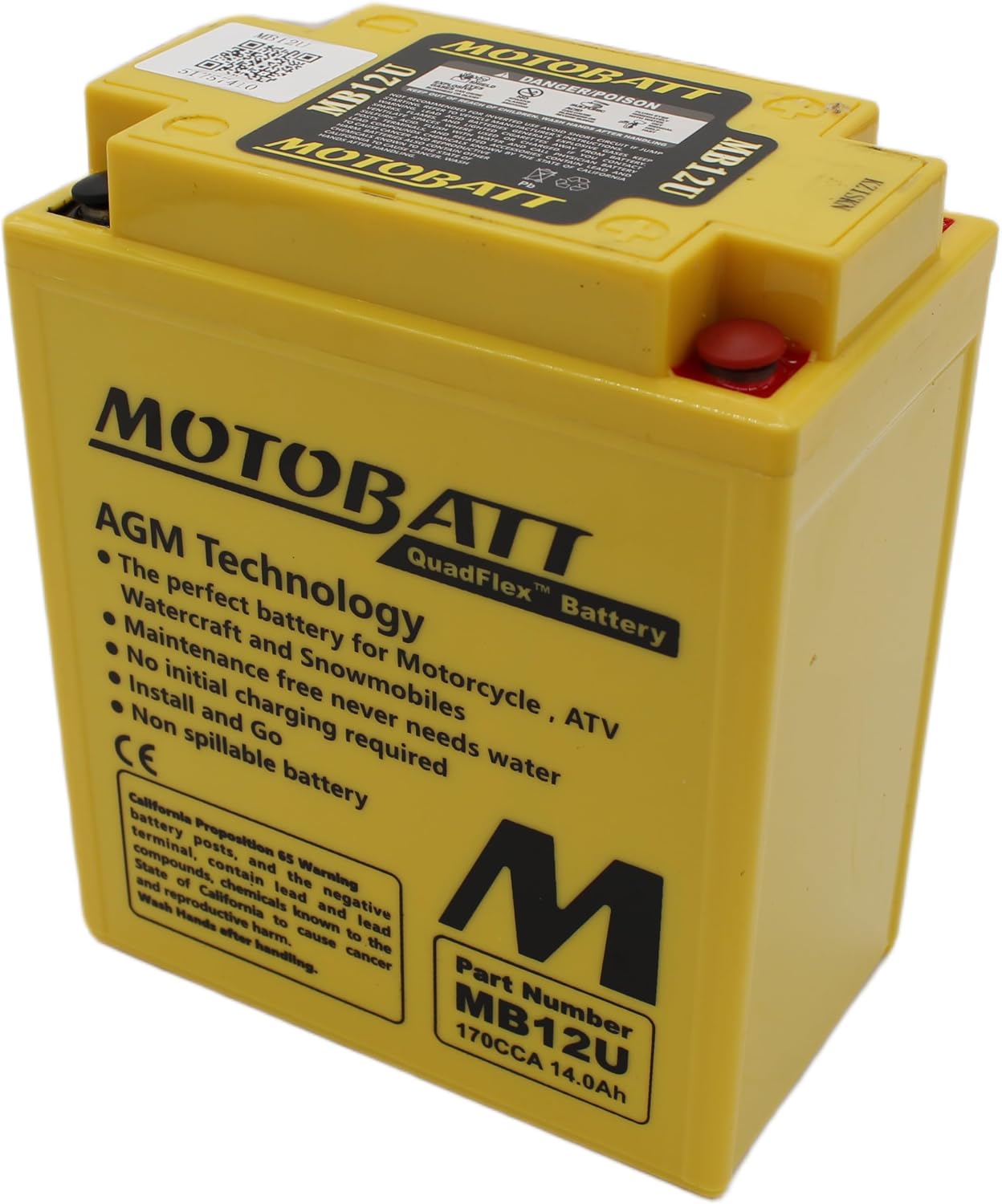 MotoBatt MB12U (12V 15 Amp) 160CCA Factory Activated QuadFlex AGM Battery Large