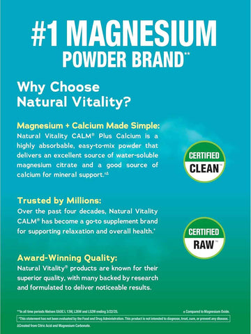 Natural Vitality Calm Magnesium & Calcium Powder | Unflavored Drink Mix Powder Supports a Healthy Response to Stress | Gluten Free, Vegan, & Non-GMO | Original 16oz