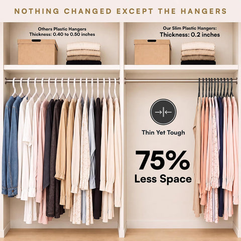 Black Plastic Hangers 55 Pack - 10 lb Heavy Duty Black Clothes Hangers for Closet, Space Saving & Slim Plastic Coat Hangers for Shirts Suits Jackets - 0.20" Thin Minimalist Hangers