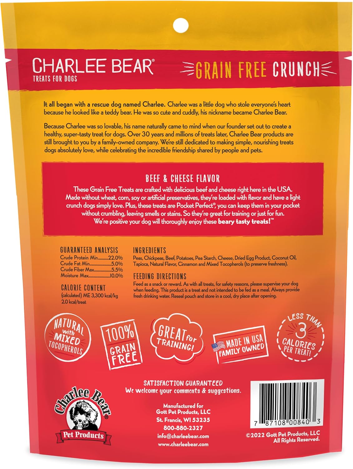 Charlee Bear Grain Free Dog Treats, Beef & Cheese, 8 oz