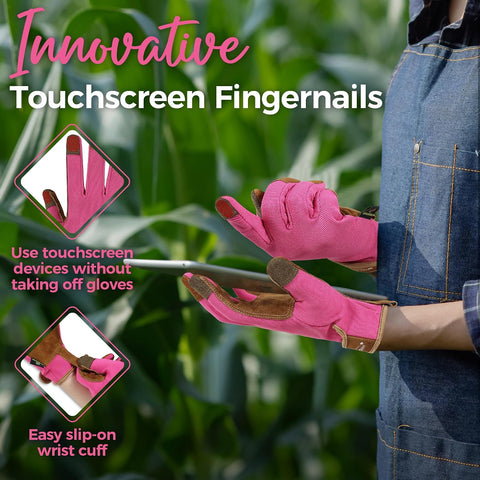 HANDLANDY Gardening Gloves for Women, Leather Garden Glove, Gardener Gift