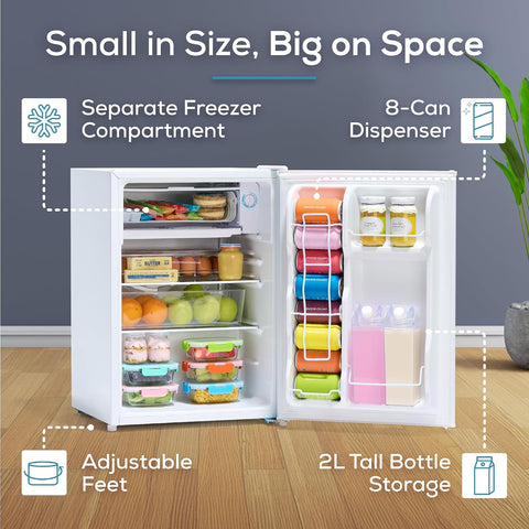 Igloo 2.6 Cu.Ft Mini Fridge with Freezer- Single Door Compact Refrigerator with Glass Shelves for Homes, Dorms & Offices- Keep Snacks, Drinks & Frozen Foods Cool with Temperature Control Fridge- White
