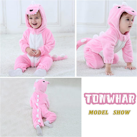 TONWHAR Infants & Toddlers Animal Costume for Halloween & Playwear - Dinosaur Tiger Hooded Romper Jumpsuit for Baby Boy Girl