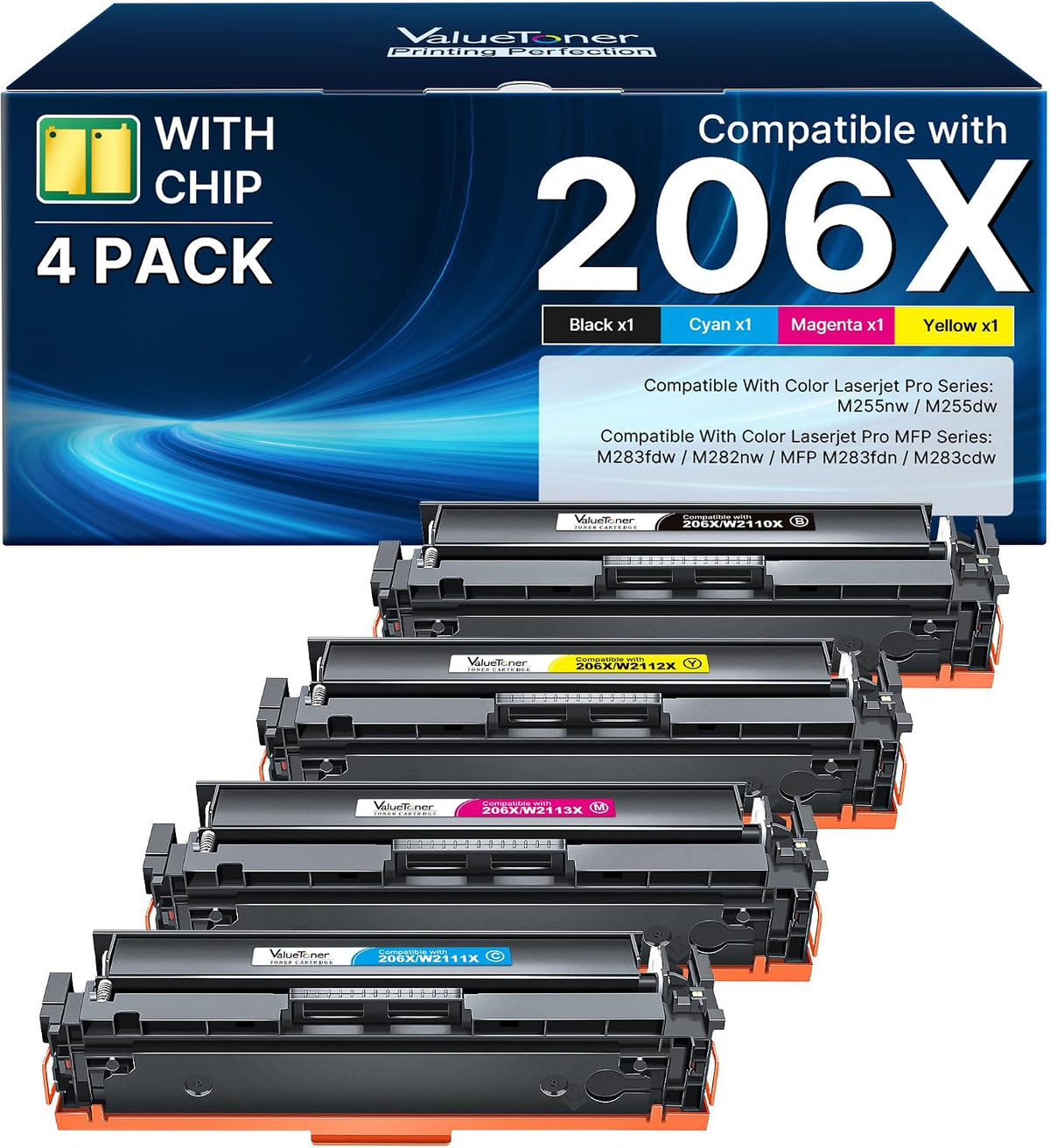 206X Toner Cartridge 4 Pack Replacement for HP 206X 206A M283fdw High Yield
