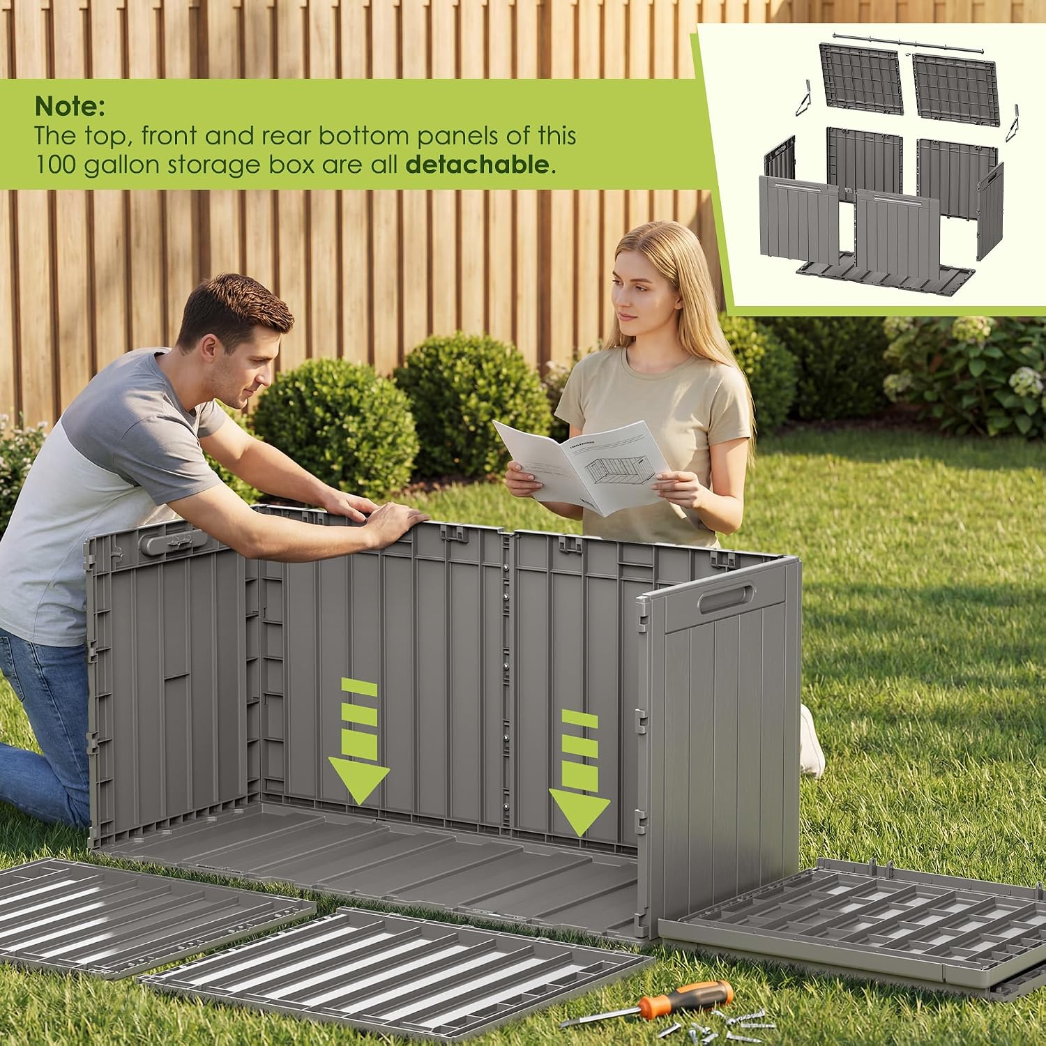 Devoko 100 Gallon Outdoor Storage Box, Waterproof Deck Box Lockable