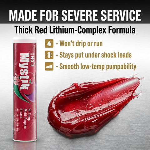 Mystik JT-6 High Temp Grease Tubes for Grease Gun, Multi Purpose Red Lithium Complex, NLGI 2, Wheel Bearing Grease, 14 oz, 10 Pack