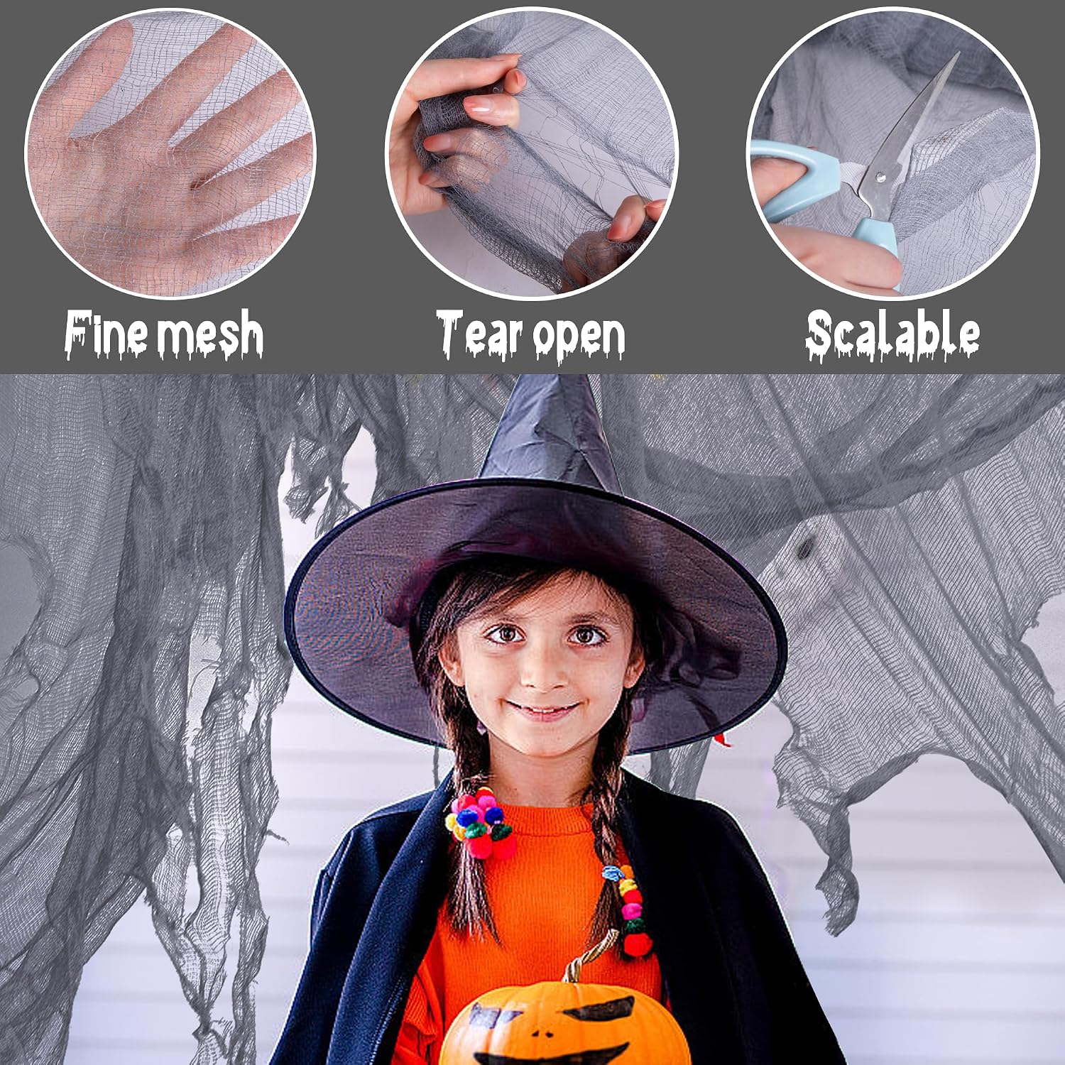 600" x 40" Halloween Creepy Cloth, Gray Halloween Spooky Fabric Cloth