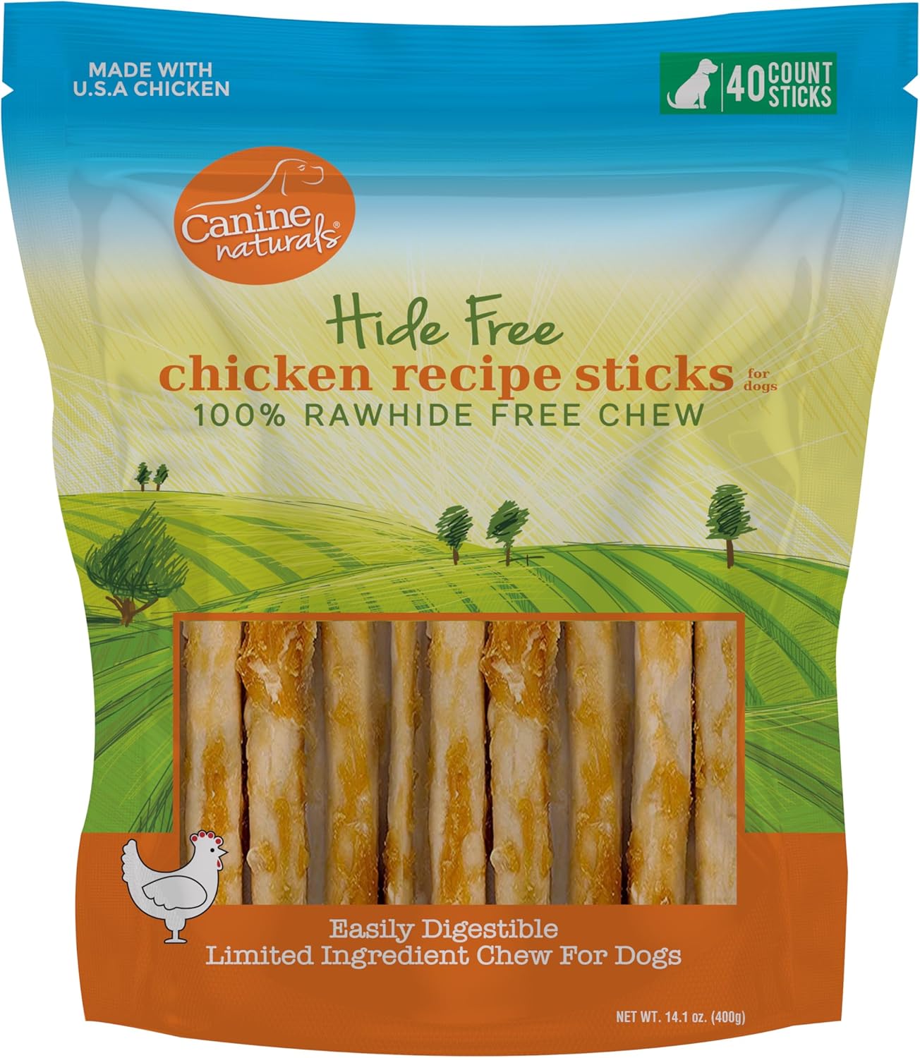 Canine Naturals Rawhide Free Chicken Recipe Dog Chews, Sticks, 40 Count
