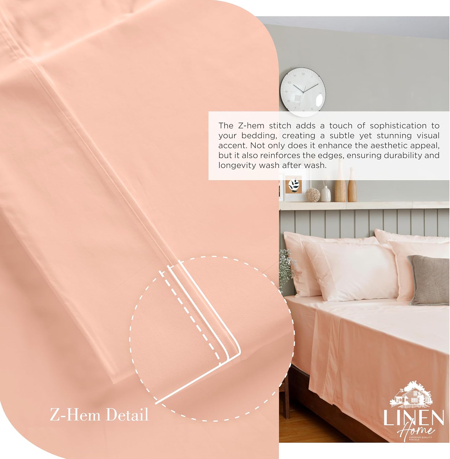 Linen Home 100% Cotton Percale Sheets California King Size, Tropical Peach, Deep Pocket, 6 Pieces Set- 1 Flat, 1 Fitted and 4 Pillowcases, Crisp Cool and Long Staple Strong Bed Linen
