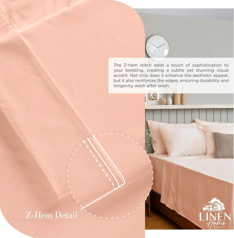 Linen Home 100% Cotton Percale Sheets California King Size, Tropical Peach, Deep Pocket, 6 Pieces Set- 1 Flat, 1 Fitted and 4 Pillowcases, Crisp Cool and Long Staple Strong Bed Linen