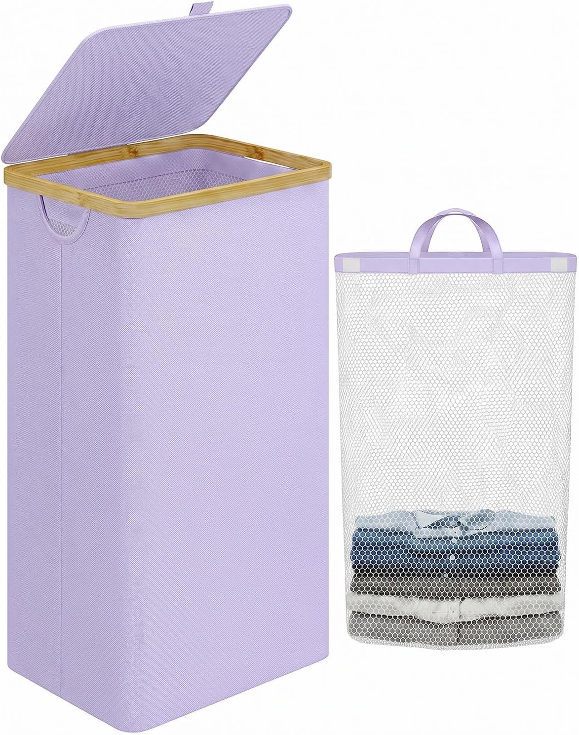 IEGrow Laundry Hamper with Lid,110L Laundry Basket with Mesh Bags,Purple